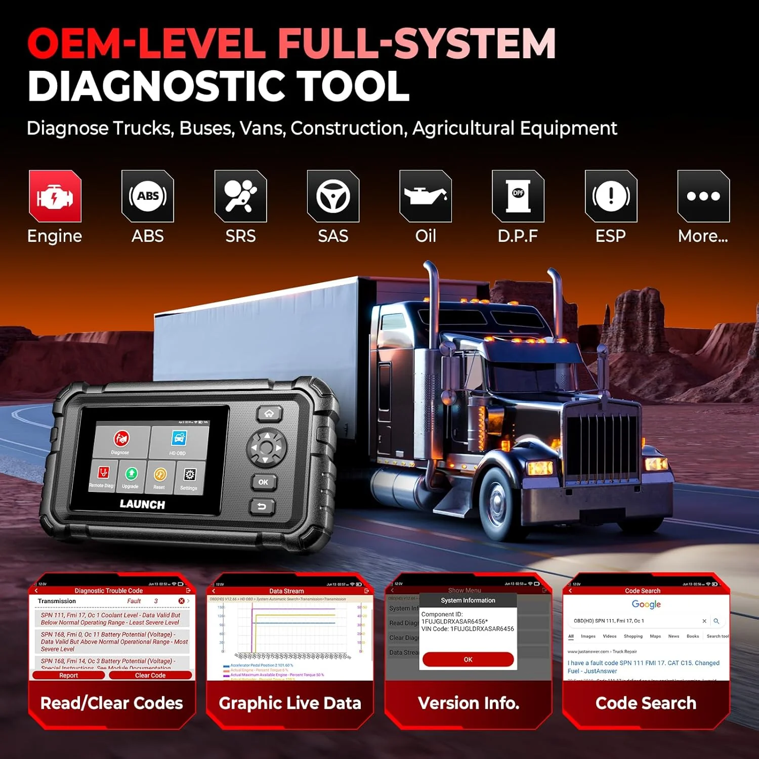 Launch CRP129 HD Heavy Duty Truck Scanner - Image 3